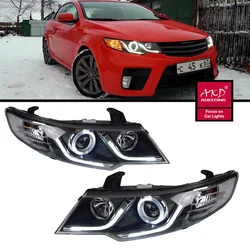 2 PCS Auto Car Head Light Parts For KIA Forte Cerato 2009-2013 LED Lamps Headlight Replacement DRL Dual Projector Facelift