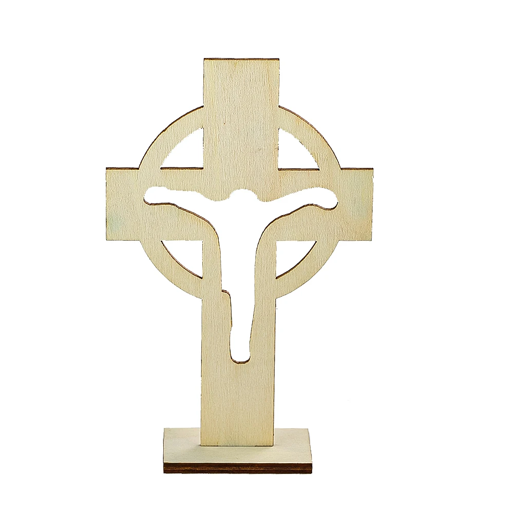 10PCS Wooden Crucifix Crosses Standing Candlestick Projection Christian Baptism Table Centerpieces Jesus Church Communion Decor