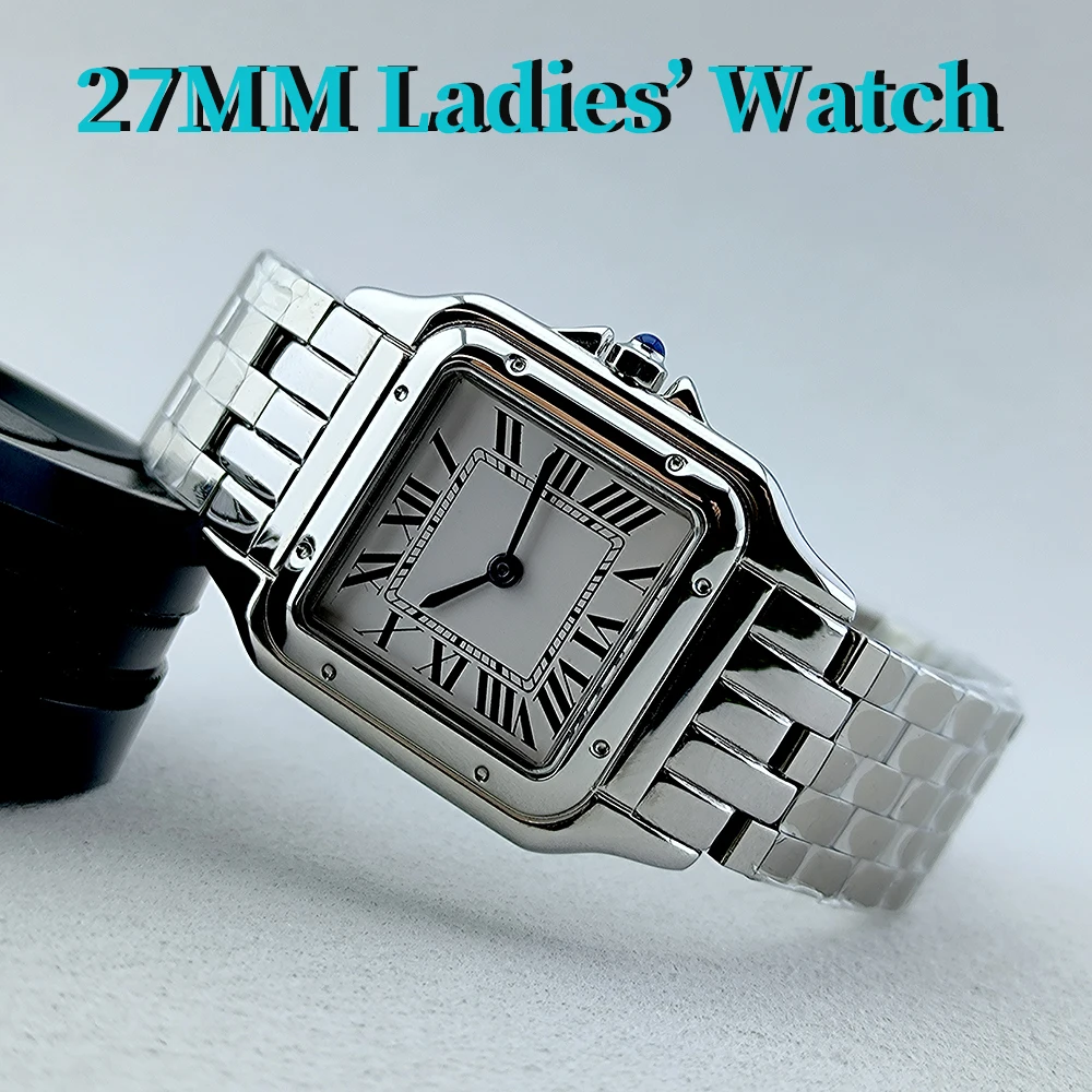 New 27mm Ladies' Watch Square Watch Customized Logo Roma Watch Sapphire Glass Case Folding Buckle Fit VJ20 Quartz Movement