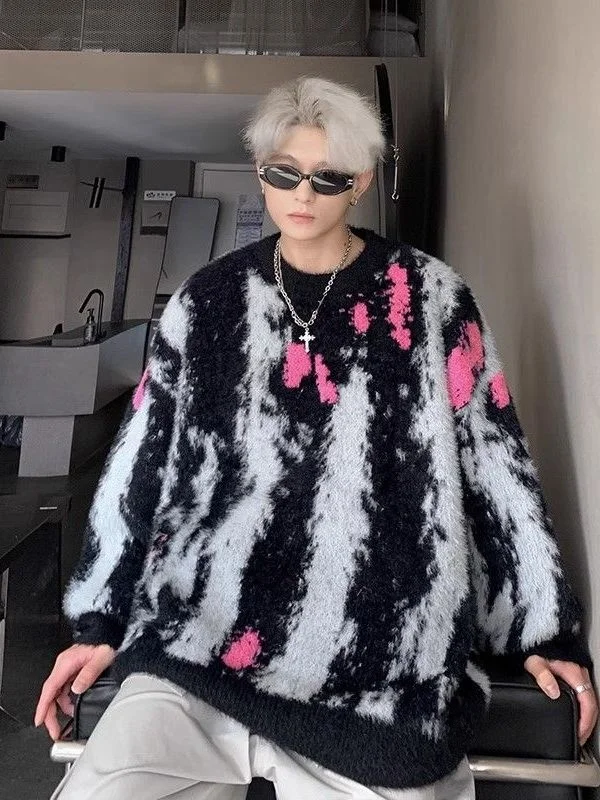 

Мужской вязаный свитер American Sle с круглым вырезом, свободного кроя, с вертикальными полосками, в стиле ретро, для осени и зимы, новинка, парный (для пар)