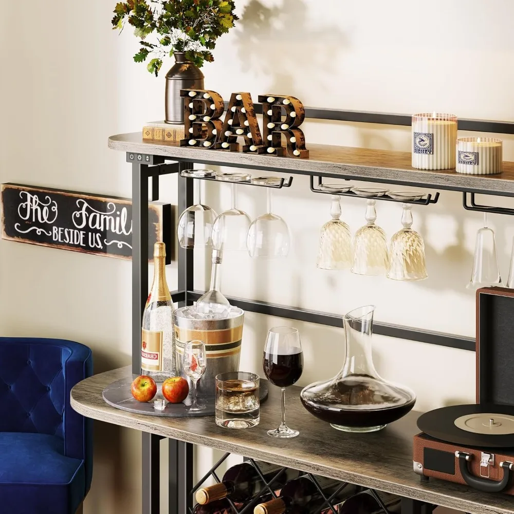 조명 와인 랙, 유리잔 홀더가 있는 바 테이블 캐비닛, 독립형 커피 바 선반, 6단 주류 캐비닛
