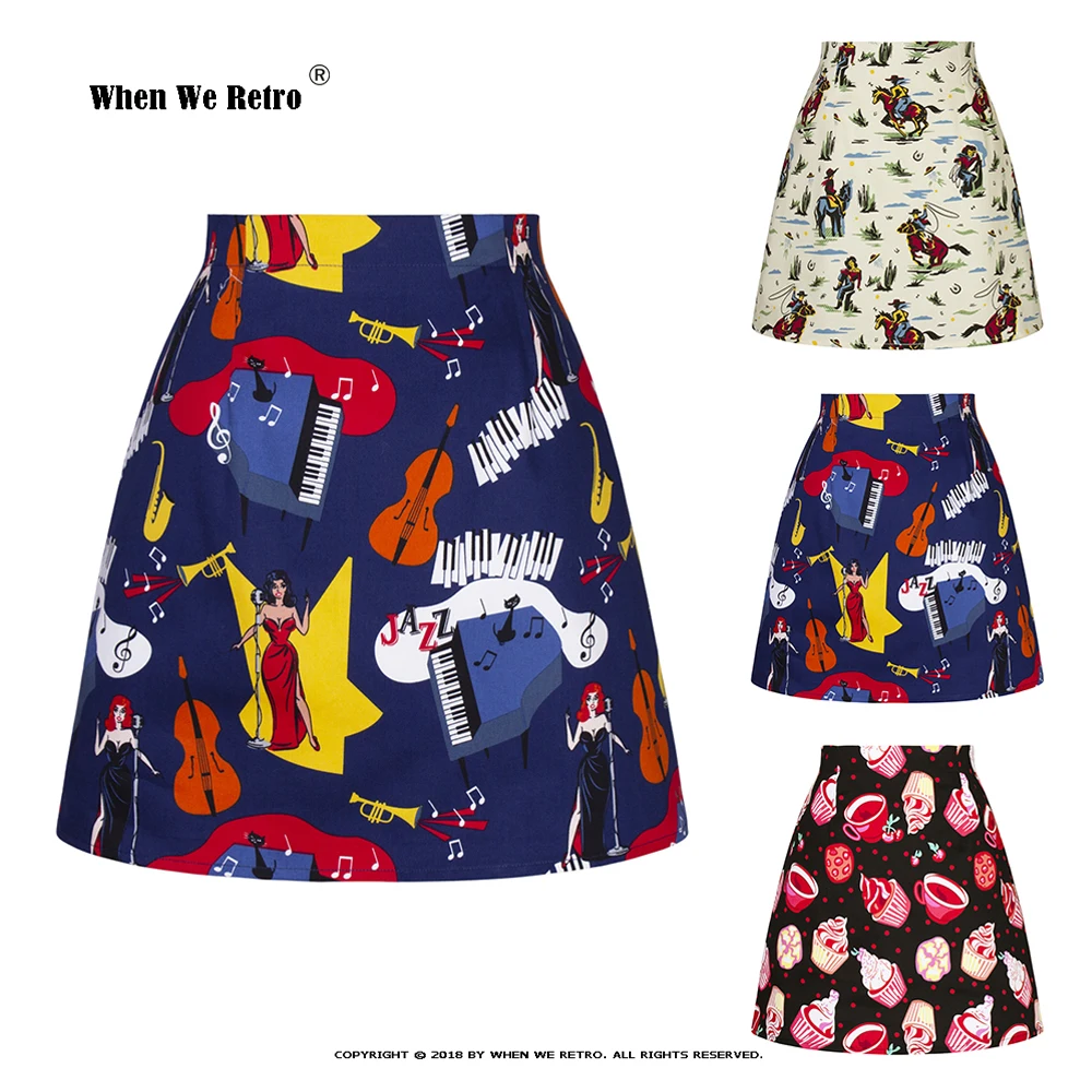 

Cotton Summer Mini Skirts High Waist Figure Cake Print A Line Vintage Skirts Holiday Office Lady Elegant Short Skirts SS0008