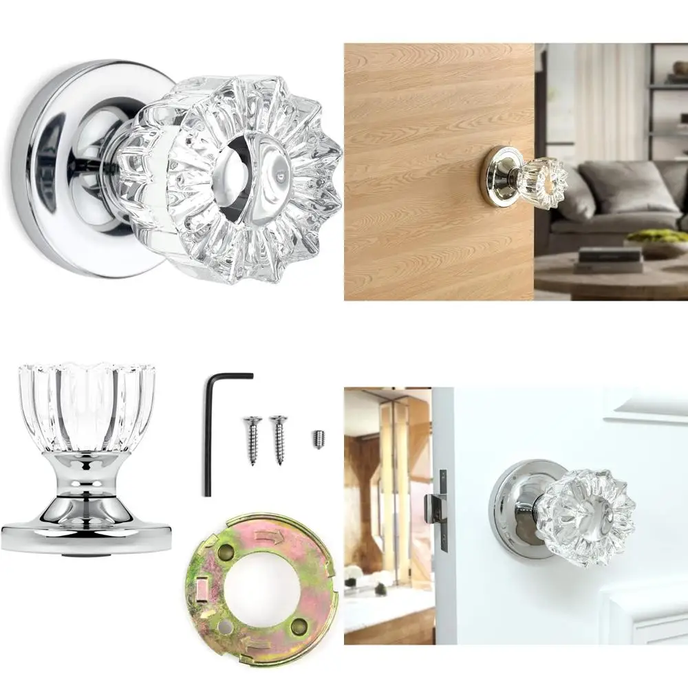 Ensemble de 9 boutons de porte en cristal cannelé vintage, finition chromée, rosace ronde, quincaillerie de style antique