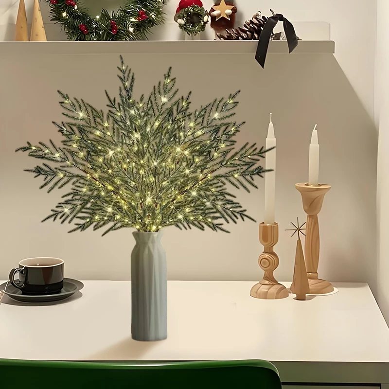 

Pre-Lit Pine Stems, Pre Lit Norfolk Pine Stems, Lighted Norfolk Pine Branches, For DIY Wreaths, Vase Fillers