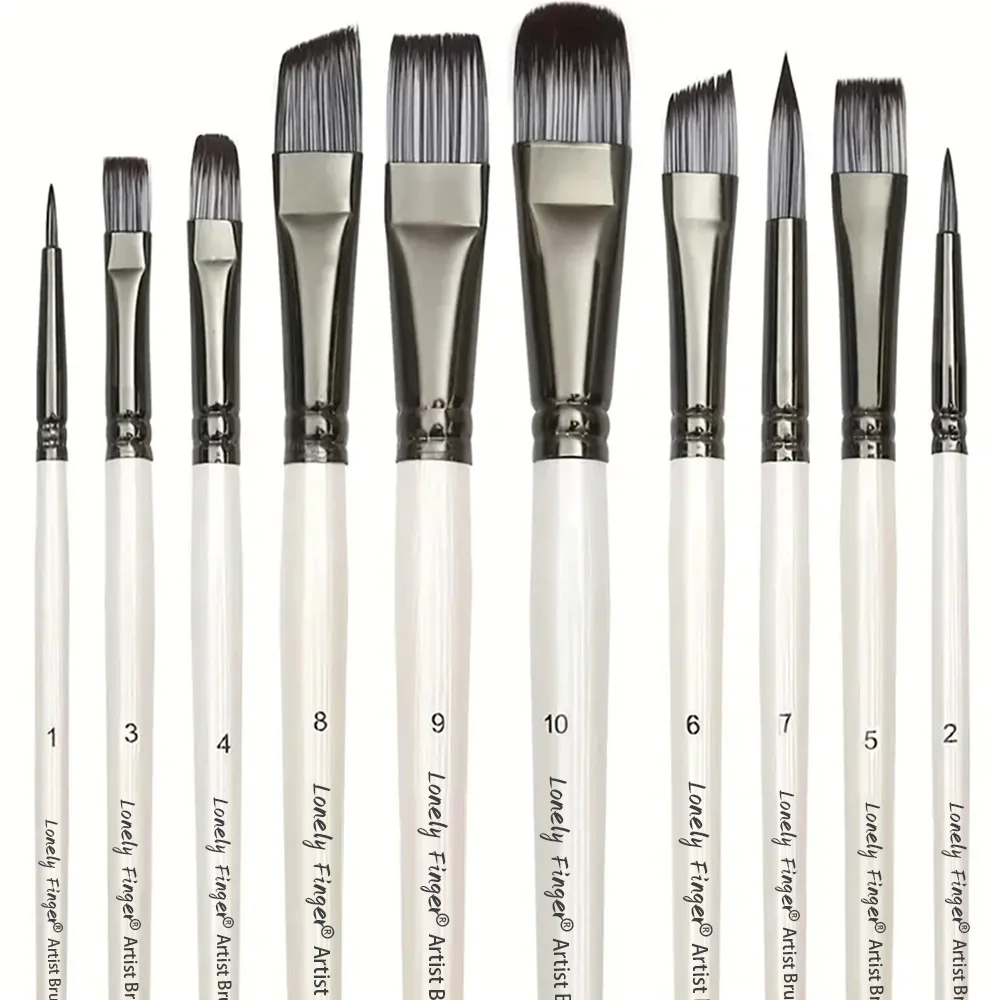 

Set of 10pcs Paintbrushes Suitable for Acrylics, Face Painting, Gouache, Fine Details, Watercolor, Oil, And Miniature Painting