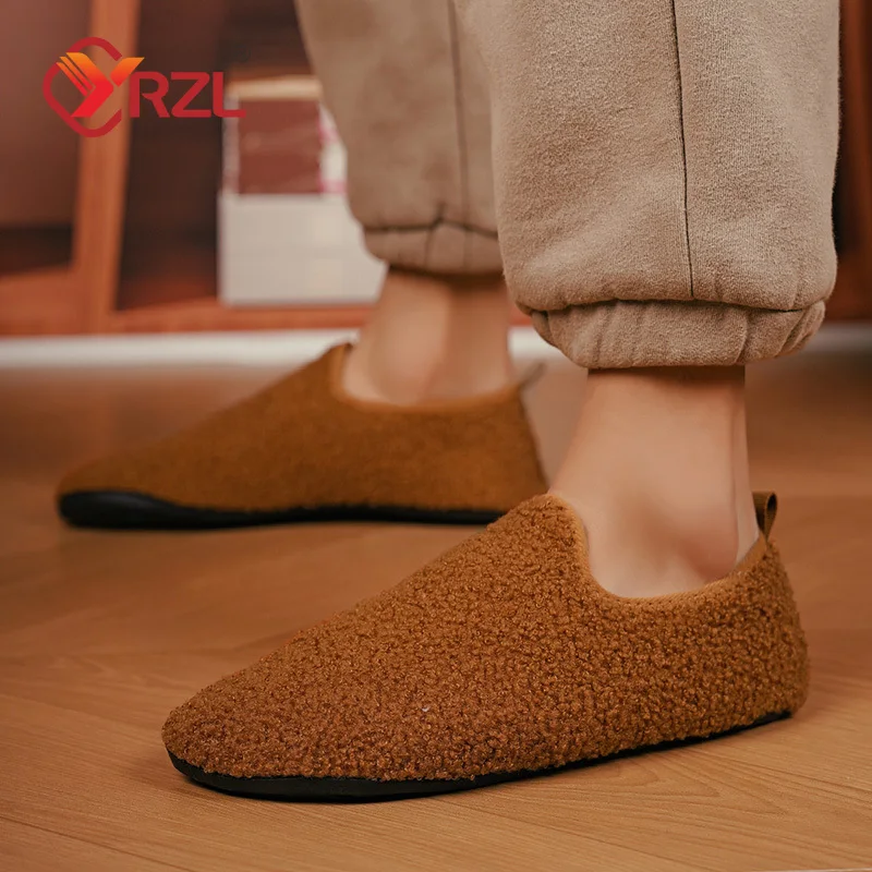 

YRZL Warm Shoes Men Winter Shoes Warm Comfy Indoor Flat Moccasin Man Shoes Men Slip-on Cotton Slippers for Men Casual Shoes