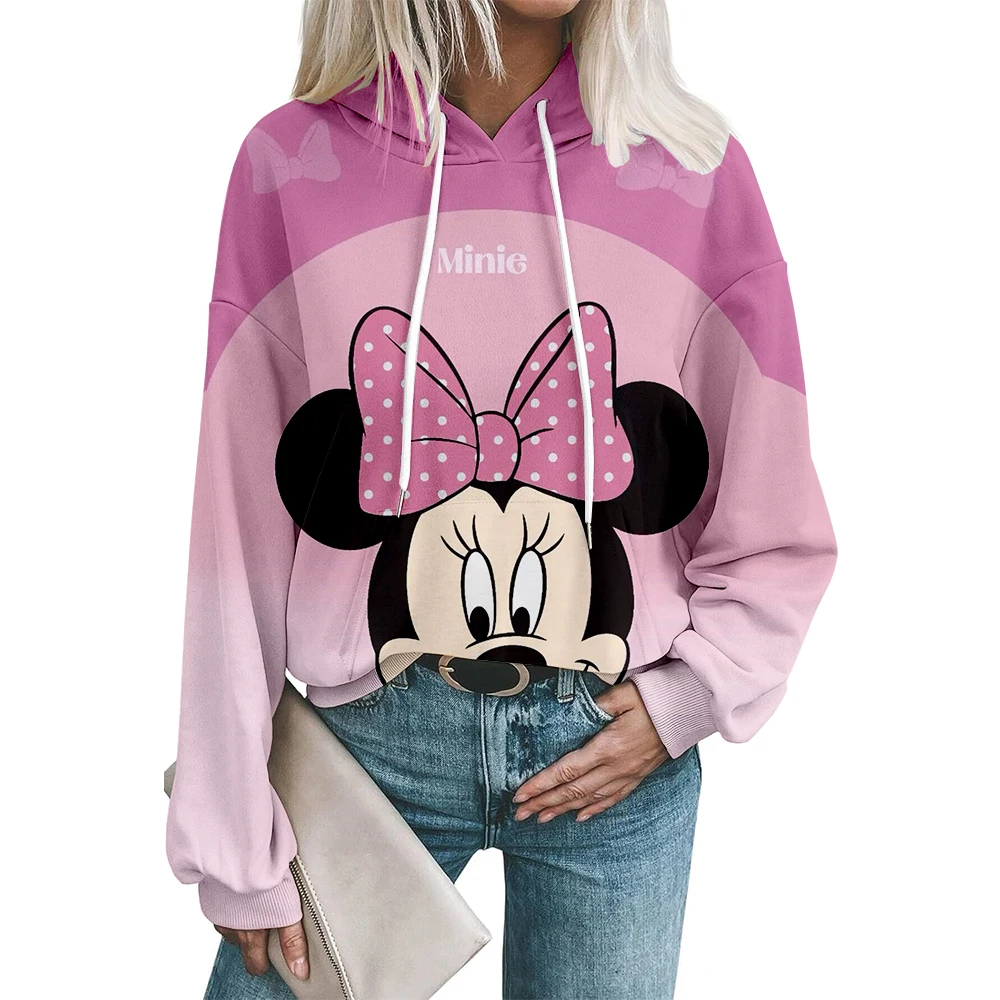 Disney Minnie grafische print hoodie schattig casual sweatshirt met capuchon voor dames, perfect voor herfst-wintersweater met capuchon