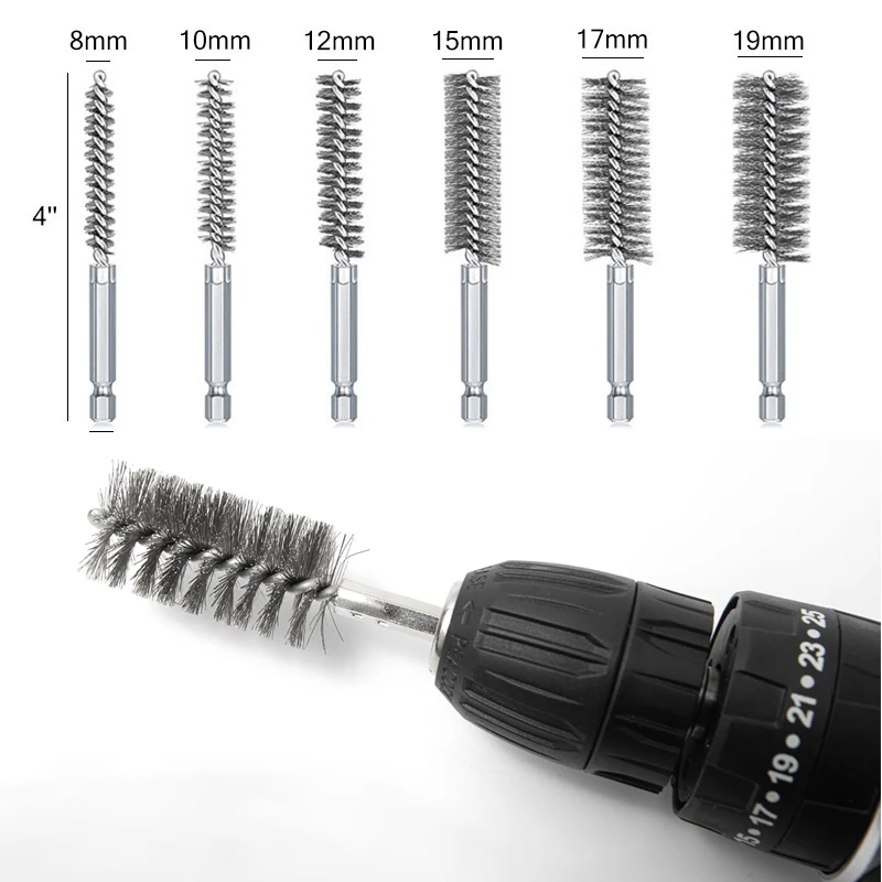 New 6 Pcs 8-19mm Wire Tube Machinery Cleaning Brush Rust Cleaner Washing Polishing Tools for Automotive Manufacturing Processing