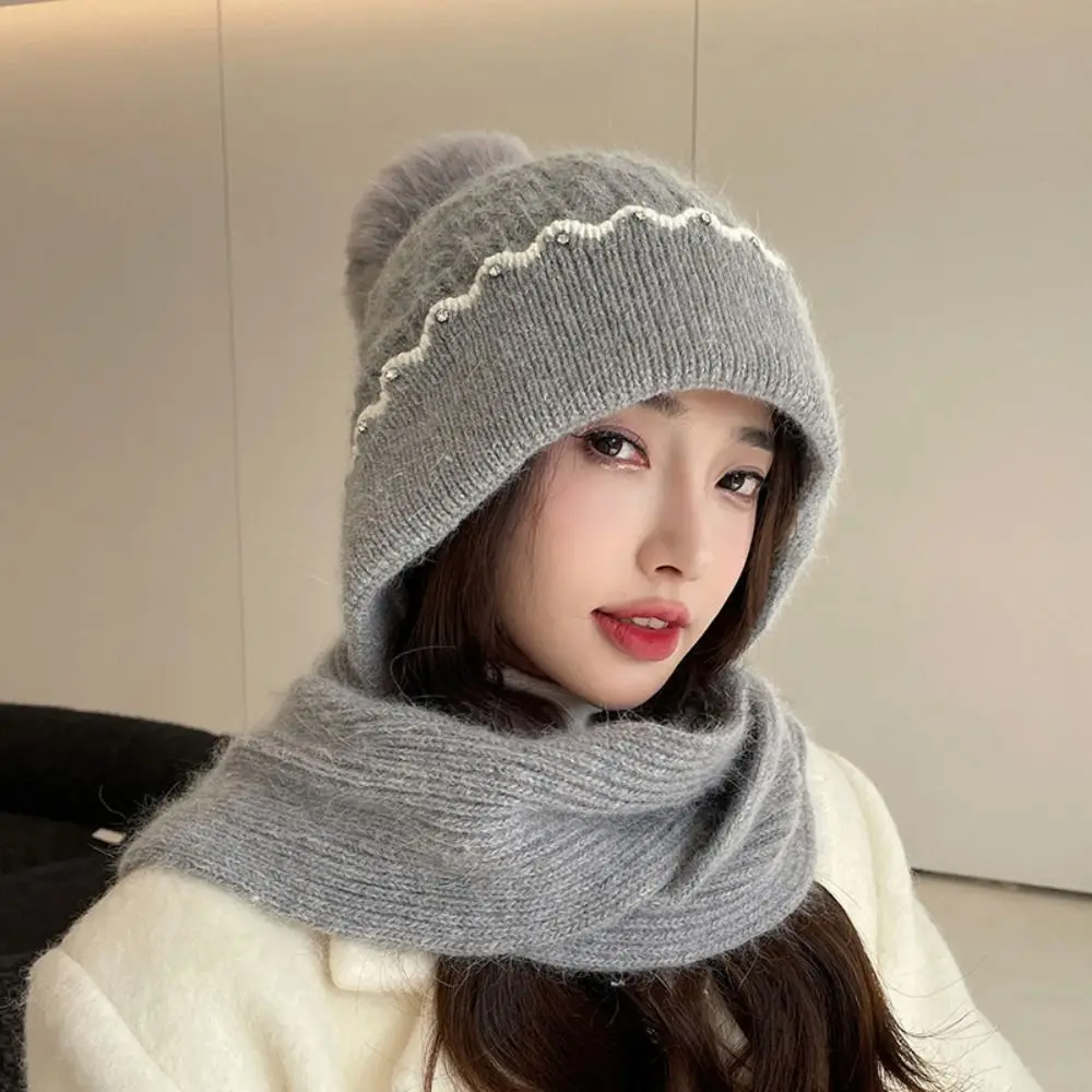 

New Knitted Winter Caps with Scarf Neck Warmer Soft Beanie Hat Scarf Windproof Scarf Set Hooded Autumn Winter