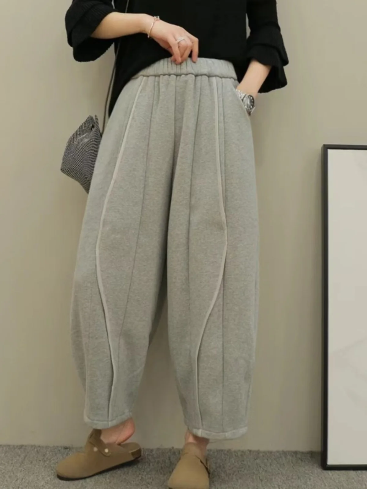 

High Waist Loose Harlan Pants Women's Autumn Design Sense Patchwork Nine Points Loose Leggings Casual Trousers