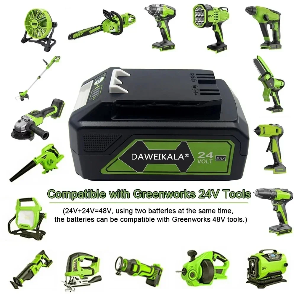 Greenworks-batería de litio de 24V y 6,0 Ah para herramientas, herramientas MO24B410, MO48L4211, HT24B210, 21342