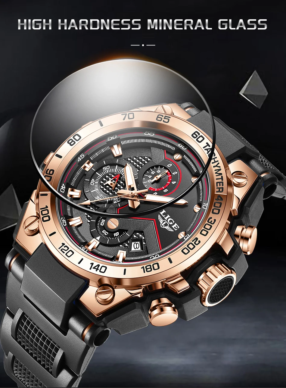 LIGE Luxus Militär Uhr Für Männer Wasserdicht Leucht Silikon Mann Uhr Quarz Hohe Qualität männer Sport Uhren Männlich Uhren – Detail 10