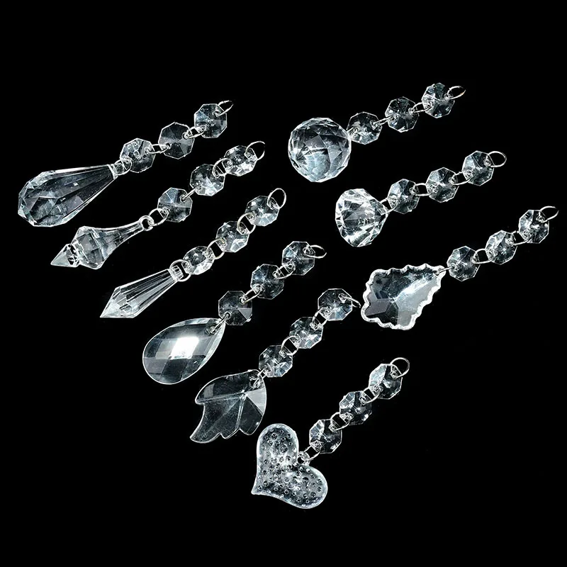 5Pcs Acrylic Crystal Beads Curtain Pendants Transparent Water Drop Diamond Shape Chandelier Hanging Decor Wedding Party Garland