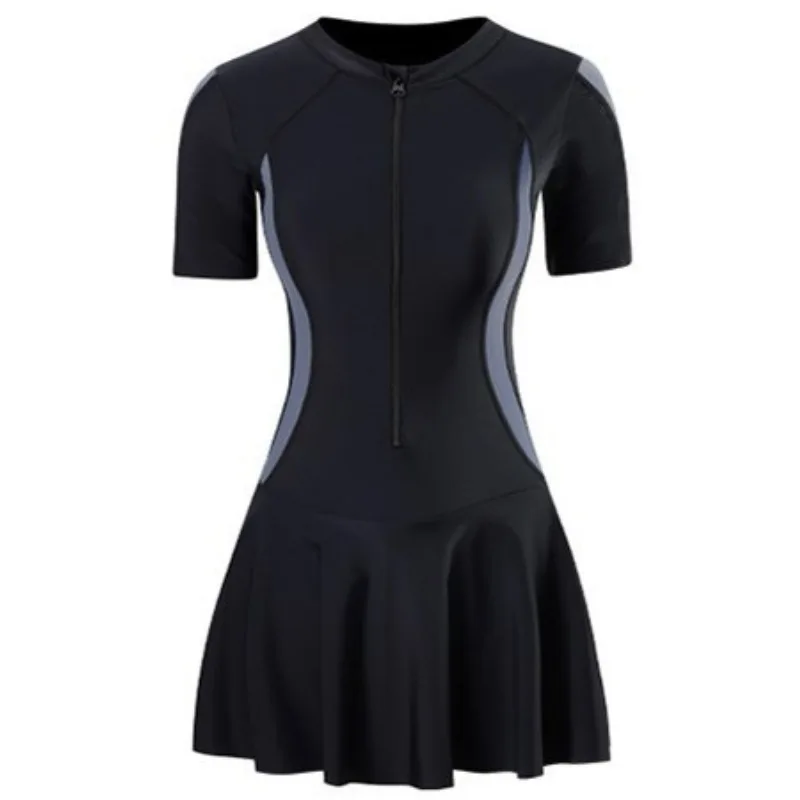 Women One-piece Swimsuit Korean Fashion Sports Swimwear Slim Short-sleeved Skirt Bathing Suit Beach Wear Swimming Suit for Women - Image 6