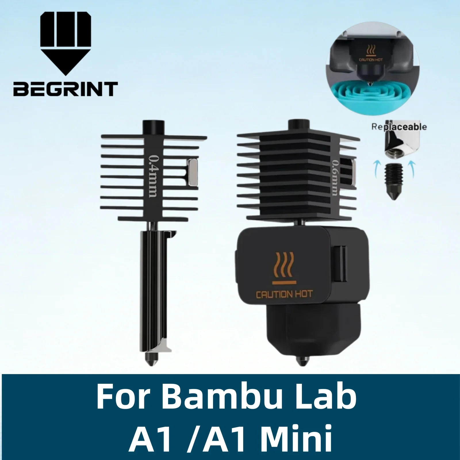 

Hotend For Bambu Lab A1/A1 Mini 3D Printer, Fast Speed and High Flow with 0.2/0.4/0.6/0.8mm Hardened steel Nozzle Set Options