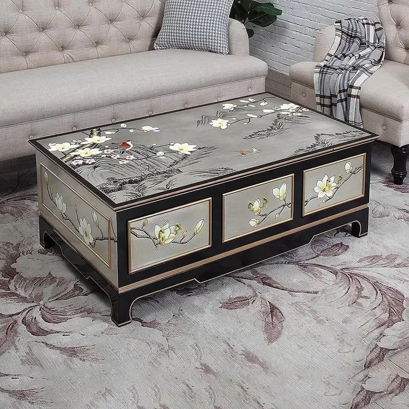 New Chinese coffee table simple modern small apartment living room rectangular painted solid wood coffee table TV cabinet