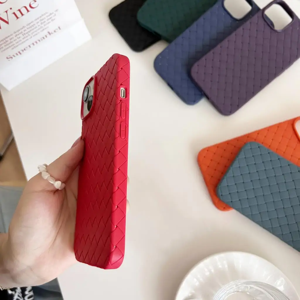 Luxury Leather Silicone Weave Case For iPhone 13 15 Pro Max 14 Plus 11 12 14Pro X XR Heat Dissipation Breathable Cooling Cover