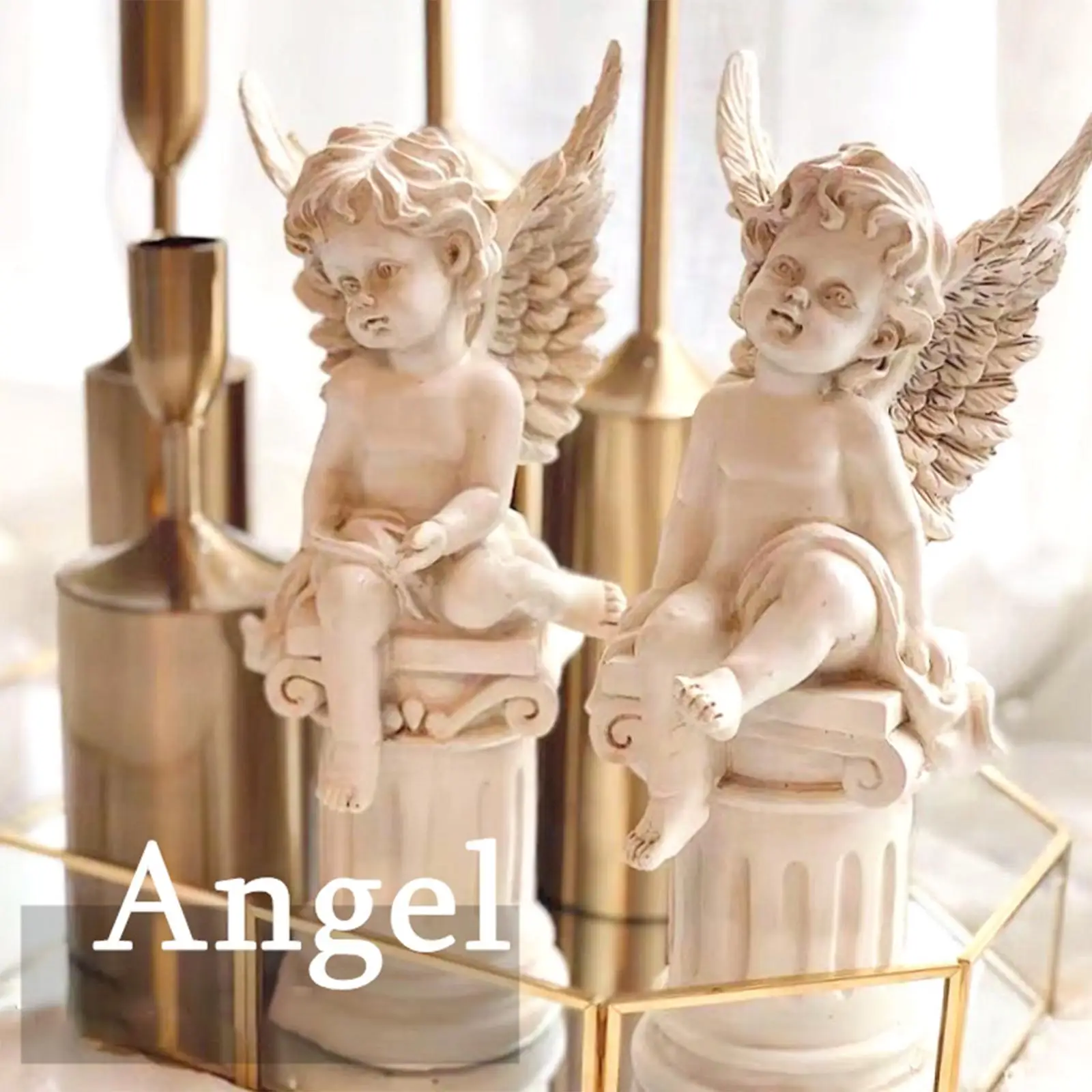 

2 Pieces Cherub Statues Greek Column Ornament Garden Figurines for Outdoor
