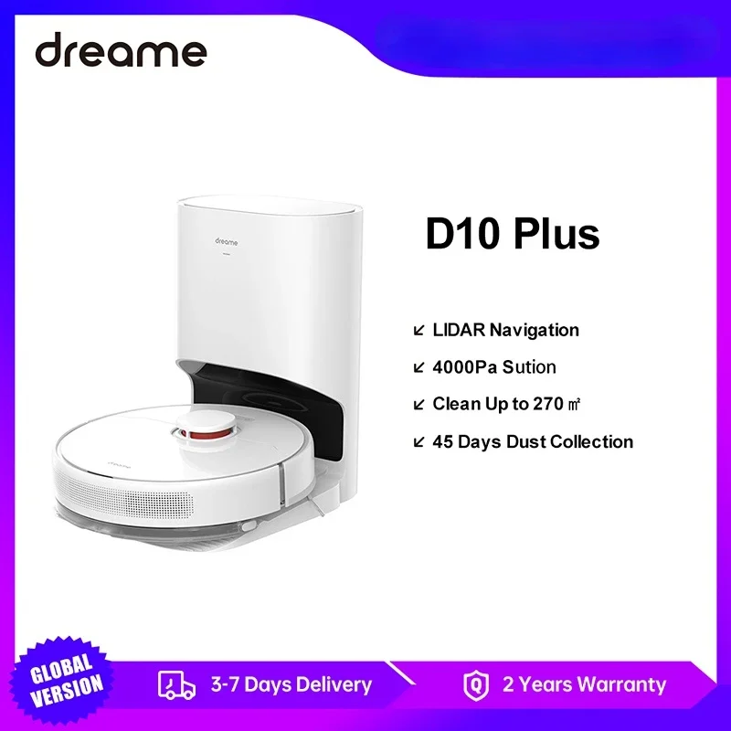 

Новинка Робот-Пылесос Dreame D10 Plus и швабра с основанием для самоопорожнения 45 дней очистки, Роботизированный пылесос с всасыванием 4000 Па