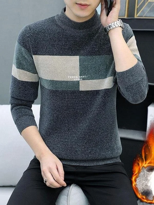 

Winter Thiened One-Piece Fce Men's Knitted Sweater Faionable Youth Base Layer Warm Woolen irt Regular Fit Long Sve