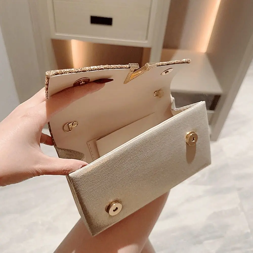 Gold Sequin Evening Bag Women Elegant Fashion Banquet Clutch Chain Shoulder Bags Luxury Purse Female Wedding Party Handbags