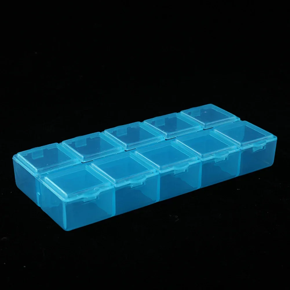 Caja de almacenamiento con compartimentos, anillos, tornillo, soporte transparente, organizador de joyas, rectángulo de plástico, 10 rejillas, alta calidad