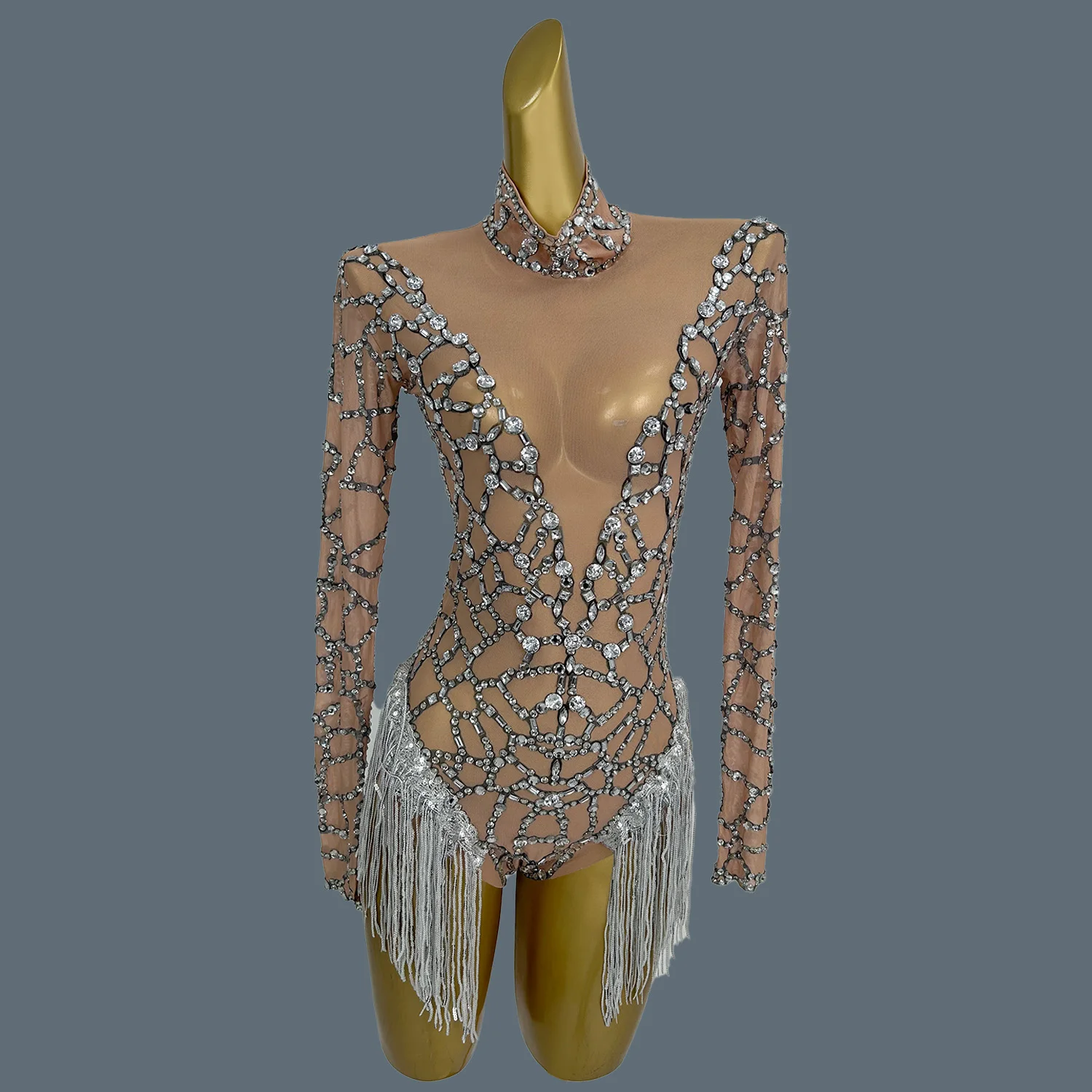 

Sparkly Crystals Fringes Leotard for Women Rhinestones Nightclub Performance Stage Costume Sexiness Dance Tassel Bodysuit Guilie