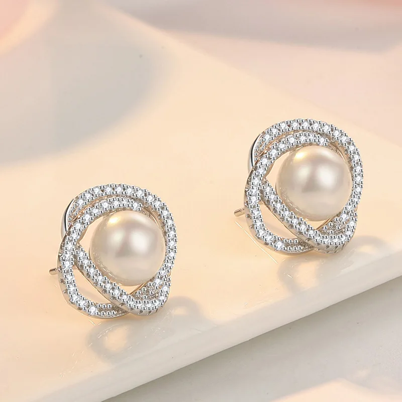 Happiness Surrounds French Style Pearl Earrings Light Luxury 925 Silver Earring Temperament Ear Stud For Women KOFSAC