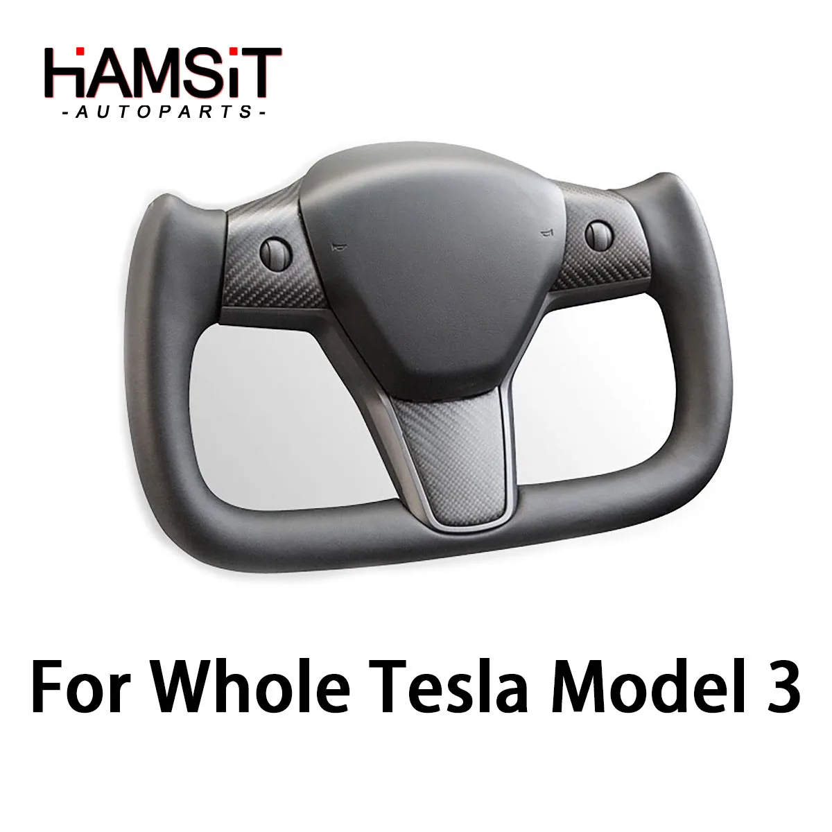 Hamsit Racing Leather Yoke Steering Wheel Flat Bottom Pilot Design For Whole Tesla Model 3 With Heating