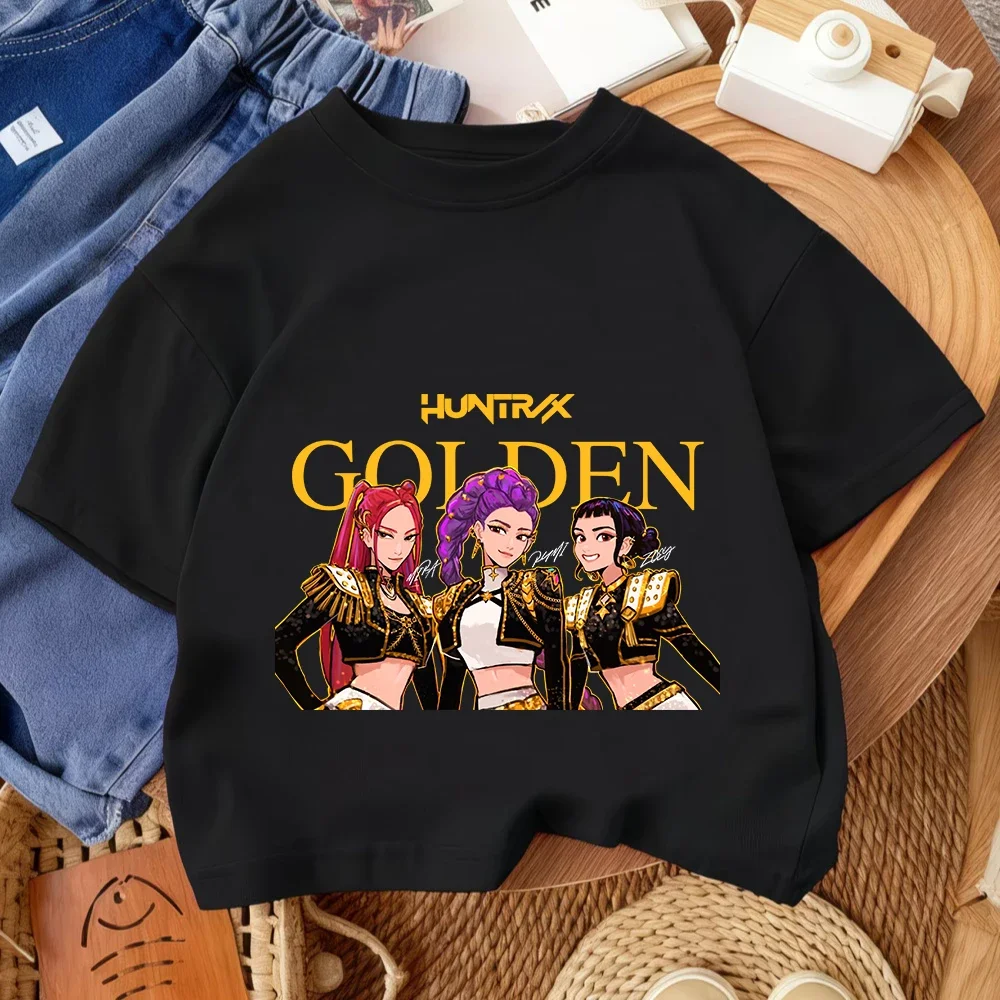 

Детская футболка KPop Demon Hunters 2026, летняя, для мальчиков и девочек, милая, в стиле кавай, с мультяшным принтом, с круглым вырезом, хлопковая, модная, повседневная, размеры 3-14 лет