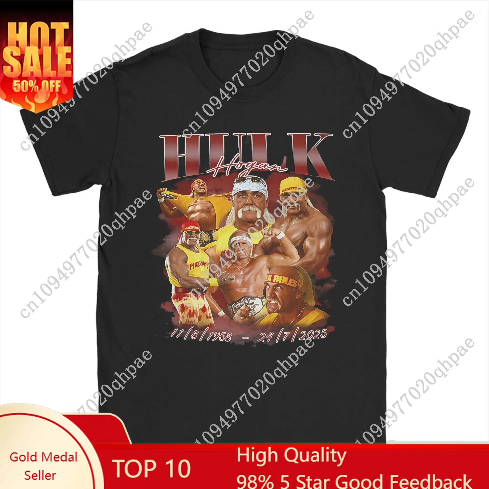 

Hulk-Hogan Bootleg Hulkamania RIP T Shirts Men's Cotton Novelty T-Shirts Round Collar Wrestling Tees Short Sleeve merch Summer