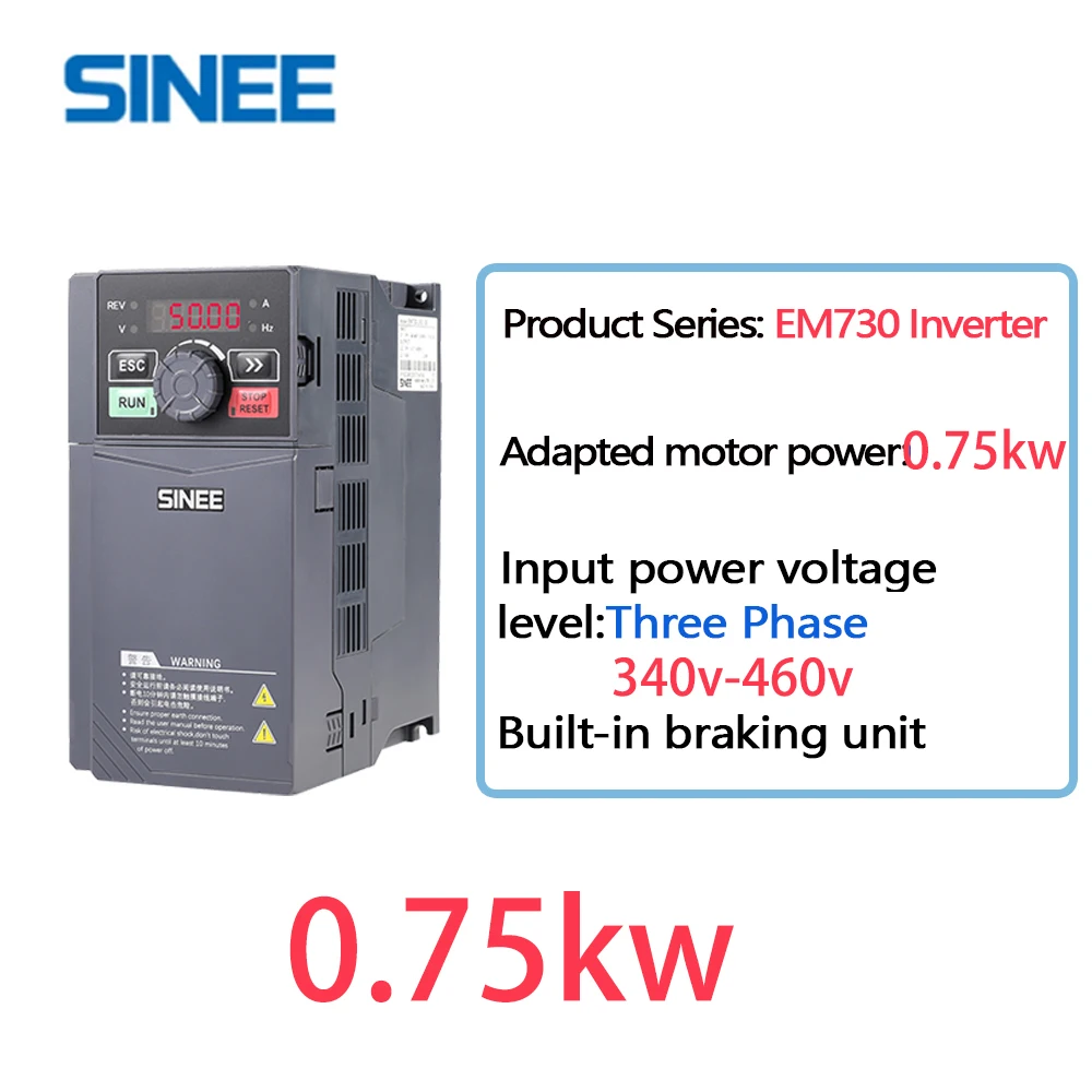 VfD inverter 0.75kw 380V frequency inverter 340V-460V output frequency converter variable frequency drive Sinee em730