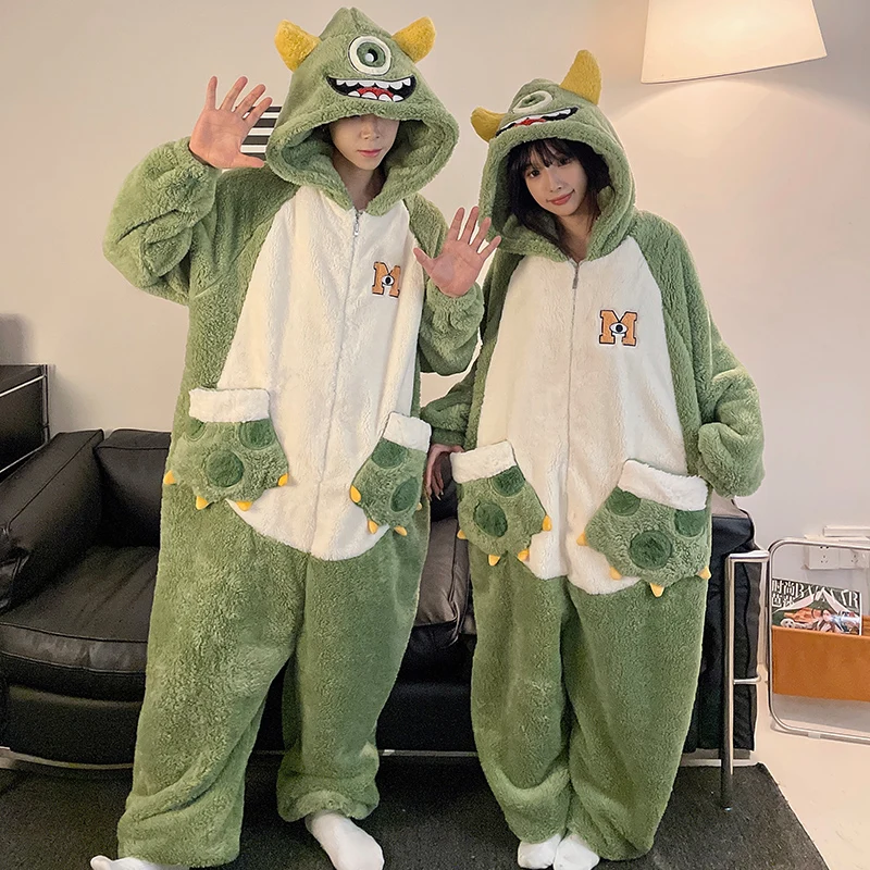 

Winter Thicken Sleepwear Women Kigurumis Men Pajamas Onesie Animal Pyjama Jumpsuit Kawaii Zipper One-piece Couples Unisex Suit