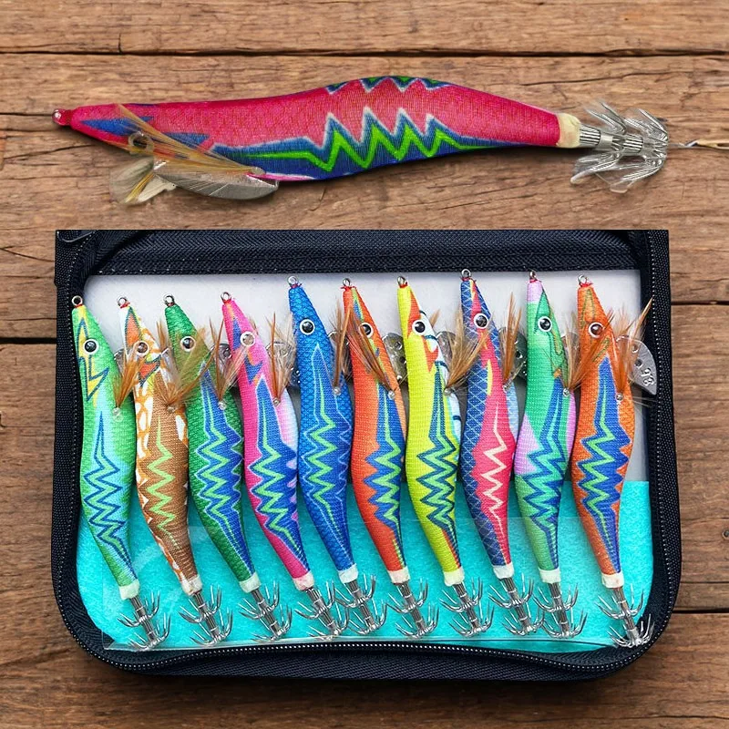 2.5-3.5# Portable Fishing Lure Set Simulated Luminous Wooden Shrimp Fake Bait Colorful Luring Fish Hook For Salt Fresh Water