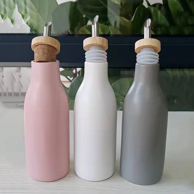 Wholesale Custom Ceramic Soy Sauce Vinegar Bottle Pink Black And White Seasoning Pot