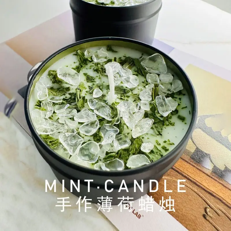 Handmade mint soybean wax scented candle plant smokeless essential oil handmade candle indoor purification exquisite high value