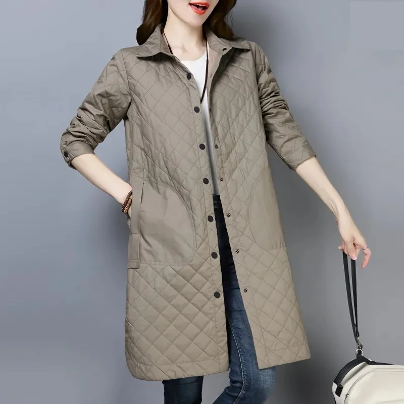 2024 New Thin Padded Jacket for Women Is Versatile Long Loose In Spring Autumn Padded Tooling Thin Padded Jacket Female Outwear