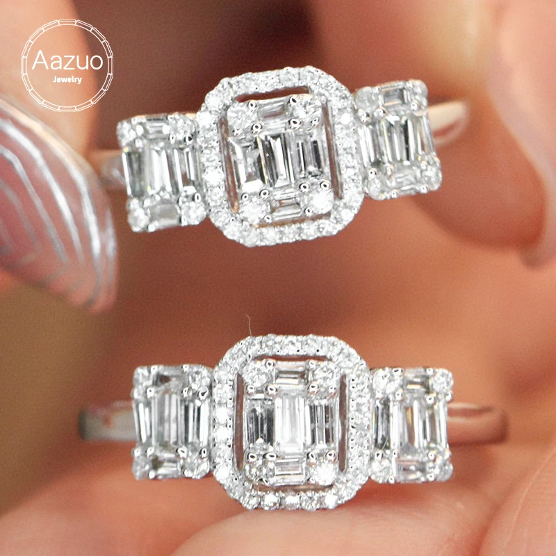 

Роскошные ювелирные изделия Aazuo, реальное 18K белое золото, искусственное квадратное кольцо 0,55 карат, подарок для женщины, роскошные банкетные модные ювелирные изделия