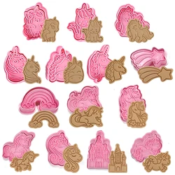 Cookie Cutter Unicorn Shape Dough Stamp Plastic 3D Cartoon Pressable Biscuit Mold Confectionery Baking Baker Pastry Bakeware