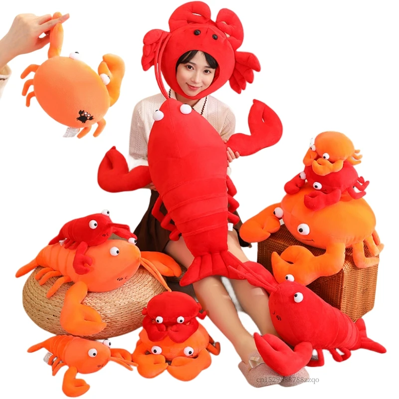 Kawaii Stuffed Animals Lobster Crab Head Coverings Hat Super Soft Dolls Funny Throw Pillow Girls Boys Baby Birthday Gifts Decor