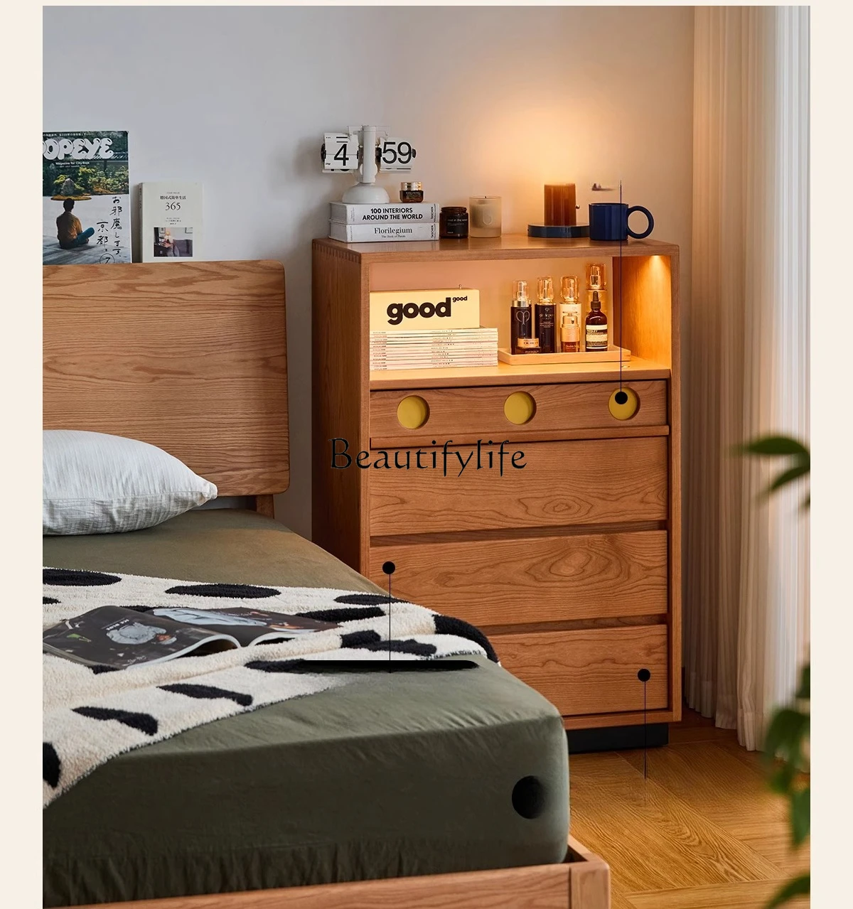 

Solid wood chest retro living room locker multi-functional storage