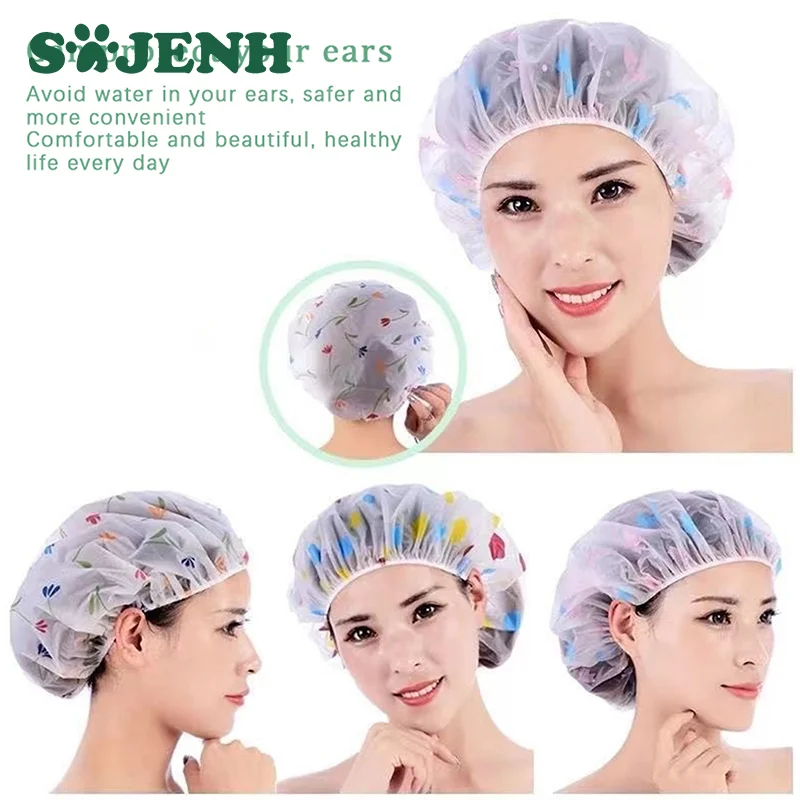 

10Pcs Waterproof Shower Cap Bathing Shower Cap Anti-oil Smoke Hair Care Cap For Women Men Thickened Disposable Shower Cap