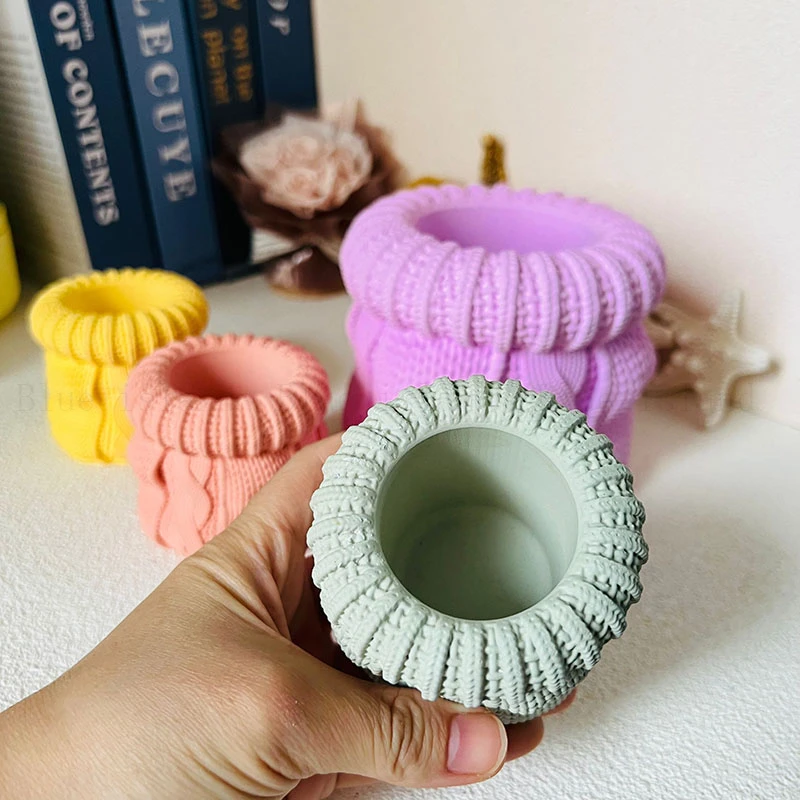 Silicone Mold Concrete Flowerpot Making Scented Candle Vessel Creative Woolen Hat Design DIY Gypsum Cement Mould