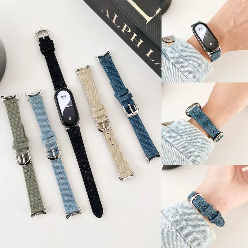 

Denim Leather Strap for Xiaomi Mi Band 8 Wristband Sport Watch Accessories Replacement for MiBand 9 8 Bracelet Smart Watch Band