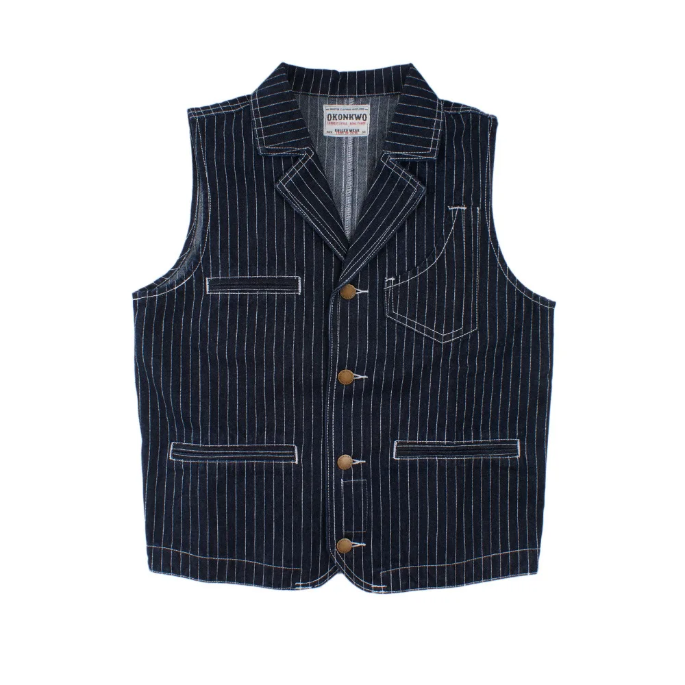 Striped Denim Vest Men Lapel Motorcycle Vest Multi Pocket Hunting Waistcoat Outdoor Trekking Hiking Work Travel Autumn Winter