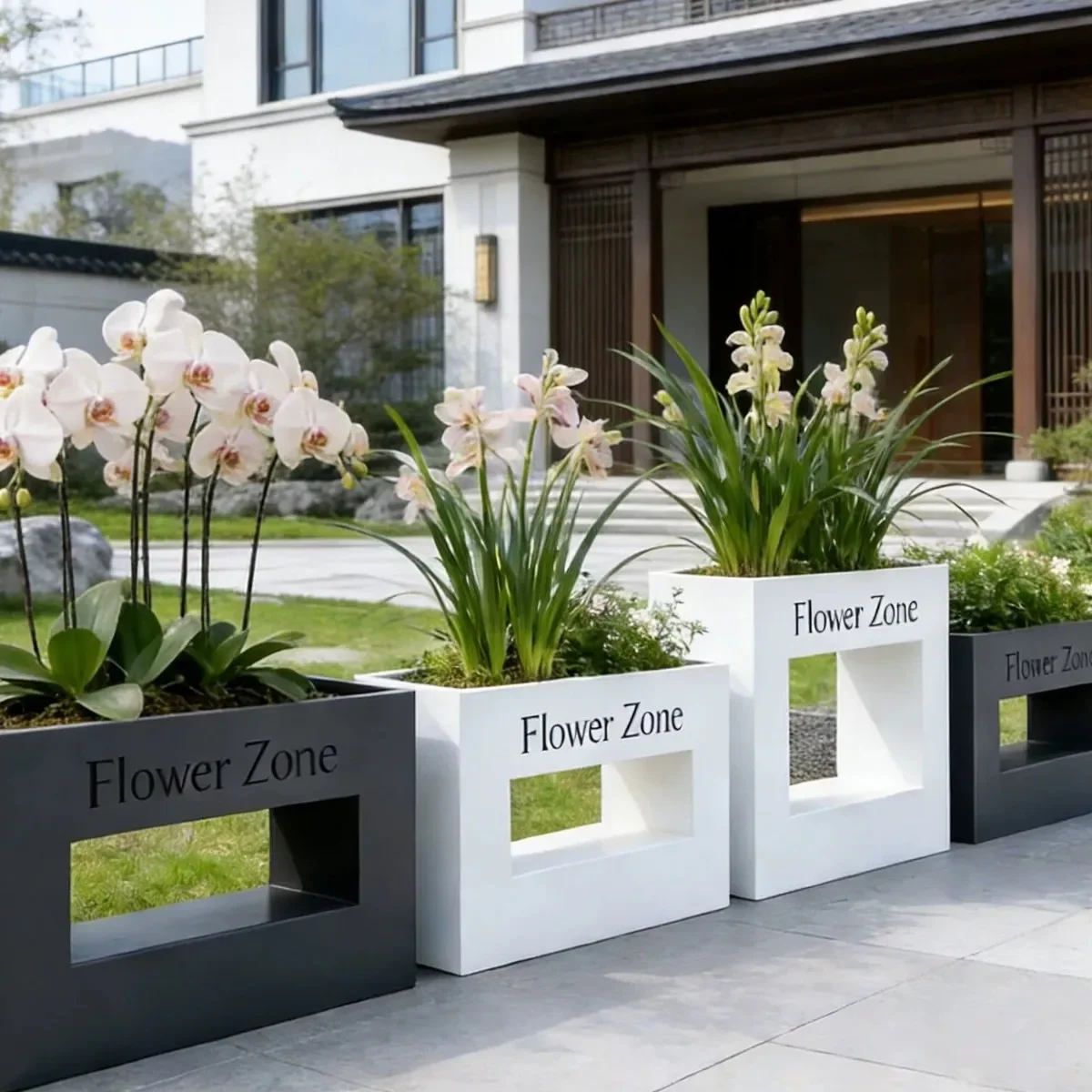Outdoor wrought iron flower boxes, municipal plaza combined flower pots, commercial street store partitions