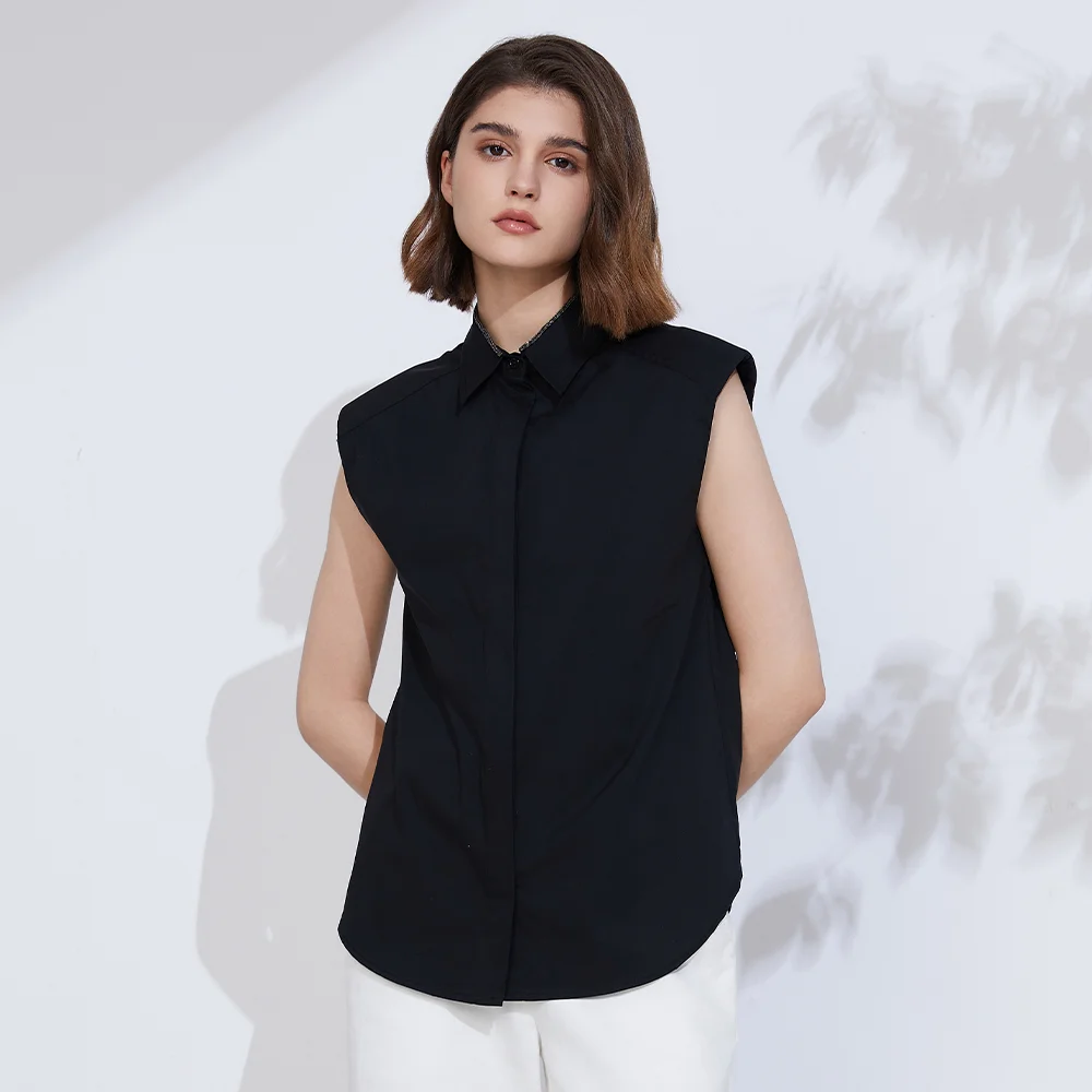 K2237L Ladies Clothes Luxury Women's Clothing Shirts high Quality Cotton Summer Sleeveless Blouse