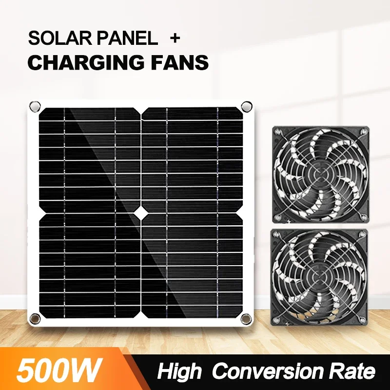 

10 Inch 500W Solar Powered Fan - 12V Ventilation System for Poultry Houses, Greenhouses, RV Roofs & Pet Enclosures