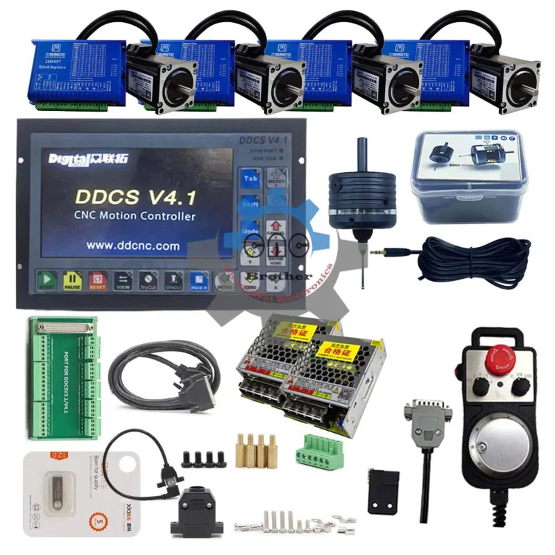 DDCS V4.1 4axis offline controller kit NEMA23 stepper motor edgefinder emergency stop hand wheel 75W24V system power supply