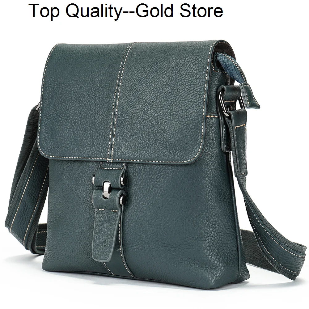 Deep Blue Shoulder Bag Husband Genuine Leather Messenger Crossbody Bags Casual Fashion Side Sling For 9.7 Inch iPad